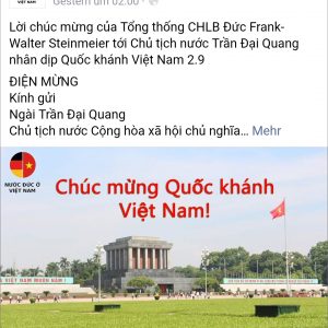 Qua lời chúc mừng Quốc khánh 2/9 Tổng thống Đức lưu ý Việt Nam về Nhà nước Pháp quyền