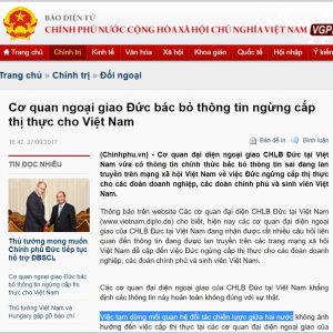 Nhờ vụ visa, báo chí trong nước đăng "việc tạm dừng mối quan hệ đối tác chiến lược giữa hai nước" Đức và Việt Nam