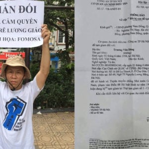 Mr. Truong Van Dung was arrested, and charged with “conducting anti-state propaganda”